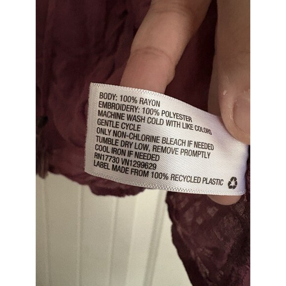 Knox Rose Boho Embroidered Top Medium Peasant Cottagecore Blouse Tie Front VNeck - Picture 5 of 6